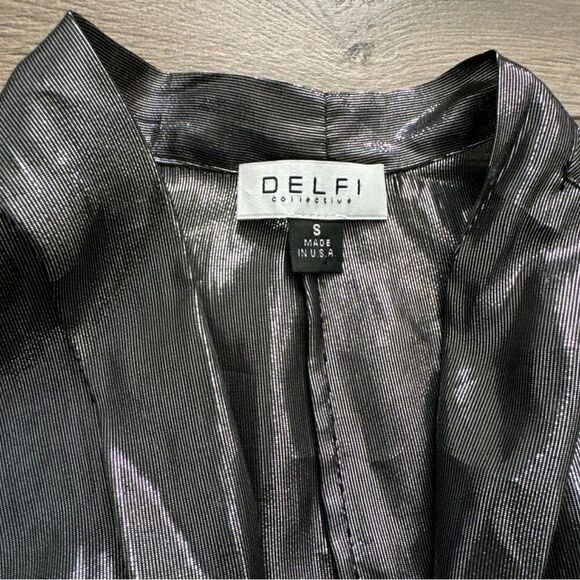 Anthropologie Delfi Collective Metallic Mixed Design Silk Blouse Small Tie Front - Picture 5 of 11
